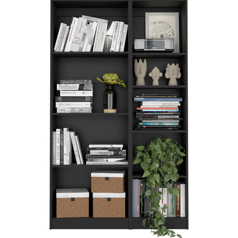 Bibliothèque de salon noire 2 pièces, 7 tablettes, idéale pour les objets décoratifs, 2 rangées en bois - ajoute de la valeur à votre espace