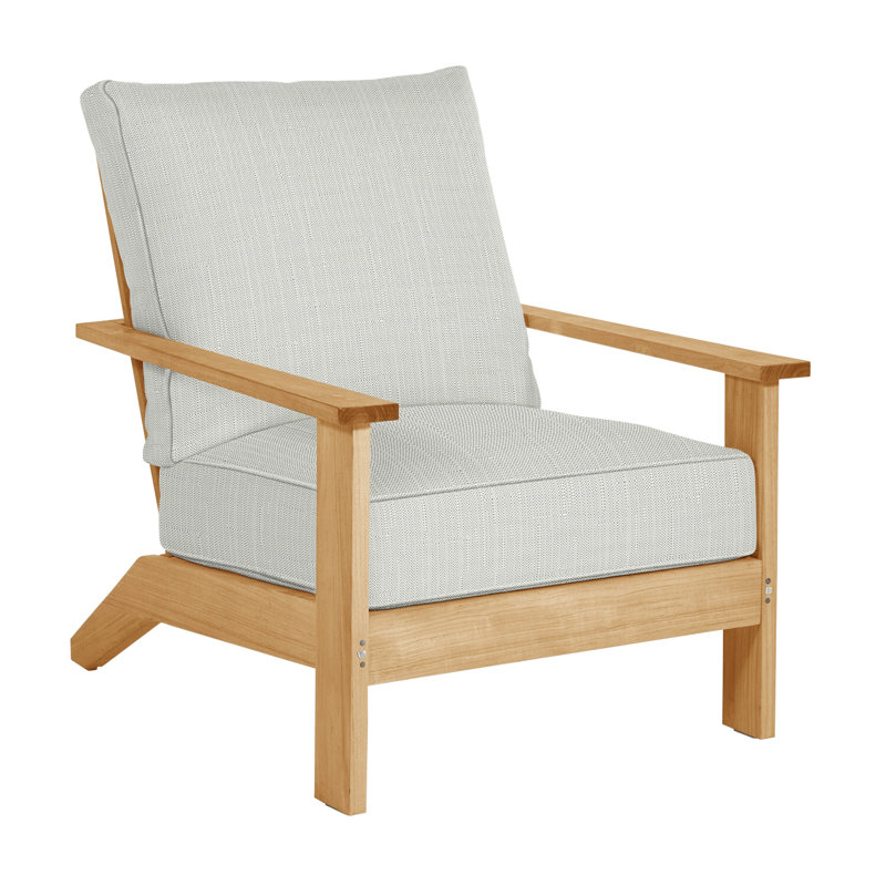 Ashland Patio Lounge Chair with Cushions, Welt, Natural Teak, Verona Silver Sunbrella®