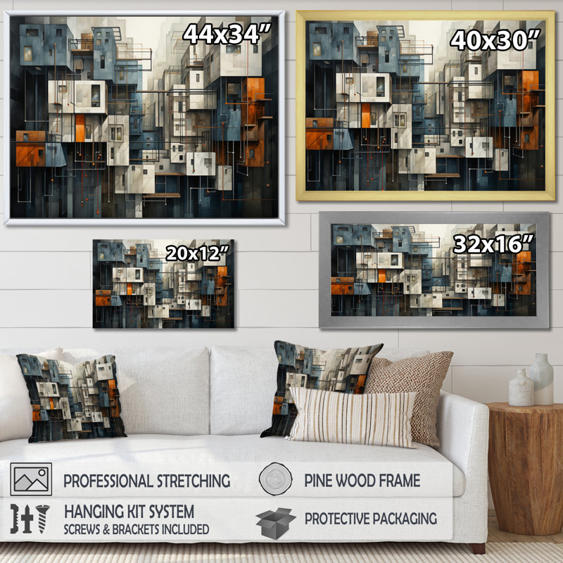 «Hardedge Urban Geometric III», reproduction sur toile, H 16 po x l 32 po x P 1 po, Encadrement doré