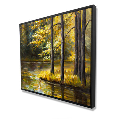 Fall Landscape by the Water | Contemporary Framed Canvas Art