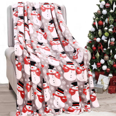 Elegant Comfort Lightweight Printed Throw Blanket- All Season, Ultra Soft, Cozy And Plush- Decorative Throw Blankets, Perfect For Lounging, 50 X 60 Inches, Holiday Snowman, Throw Blanket