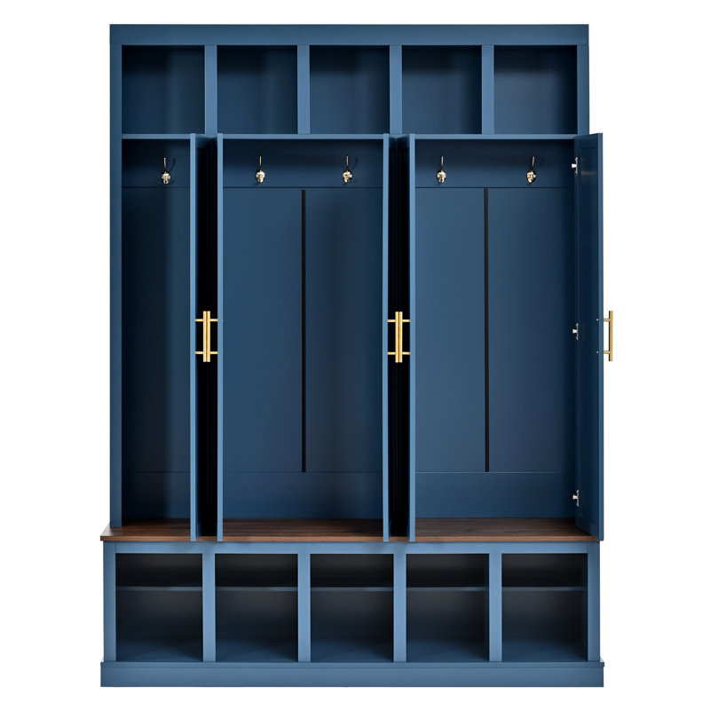 Porte-manteau d'entrée de style ferme Havenwood avec banc et rangement à chaussures, Marine