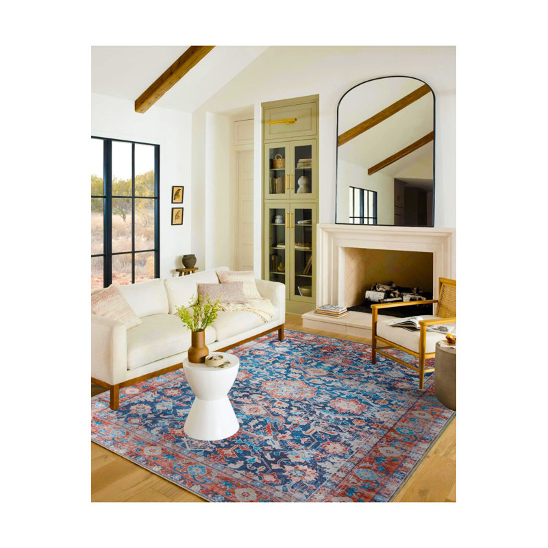 Washable Traditional Colourful Decorative Area Rug, Round 3'3" Rug Pad Included