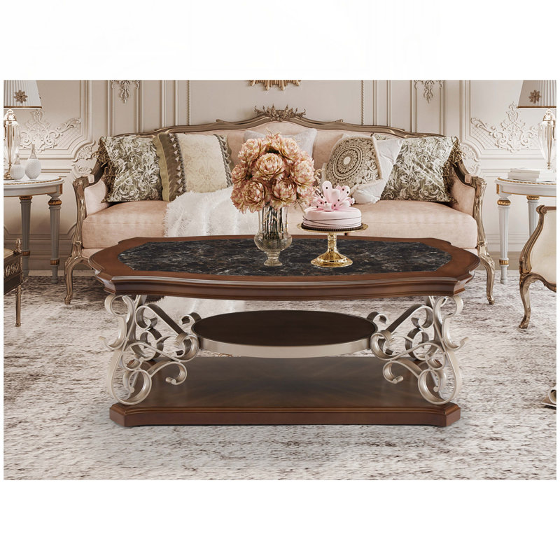 Coffee Table With Birch Middle Shelf ,Metal Legs