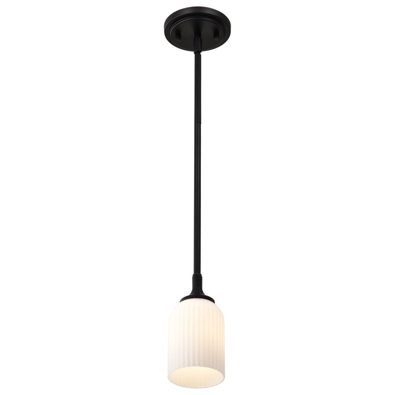 Stoffel - Pendant - Frosted Ribbed Glass, Matte Black, 7.25" H x 5" W x 5" D