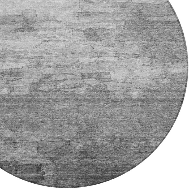 Tapis intérieur lavable rayé rond 8 pi gris et argent