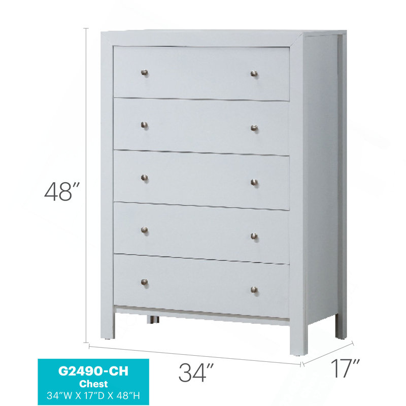 Commode verticale à 5 tiroirs avec boutons, Blanc