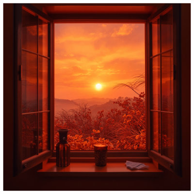 Tapisserie murale fenêtre Sunset View
