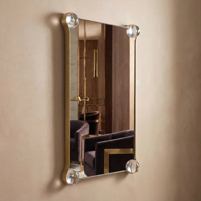 "Elegance Rectangular Wall Mirror", 27"x39" Featuring 3" Half Sphere Corner Glass Embellishment