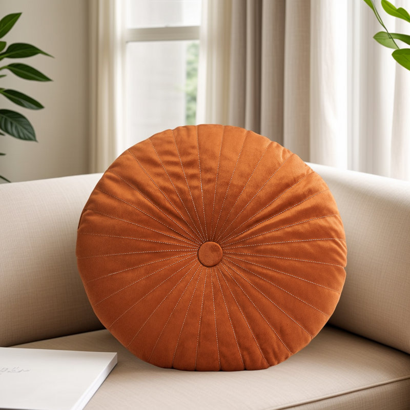 PUMPKIN SEAT Velvet Round Decorative Pillow for Sofa Decor (18-Inch), Orange