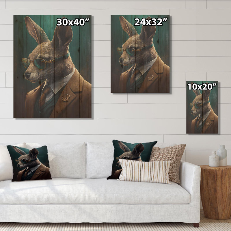 Lapin Hebel Mafia - reproduction sur bois sans cadre, H 20 po x l 12 po x P 1 po