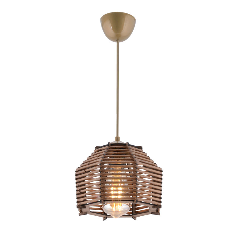 Elegant Wooden Chandelier with Replica Bamboo Cap, Adjustable Height 21.7 inches | Brown Finish, E 27 Socket (Max 40 W) | CE Certified | Perfect for Living Room, Dining Area & Entryway Lighting Design