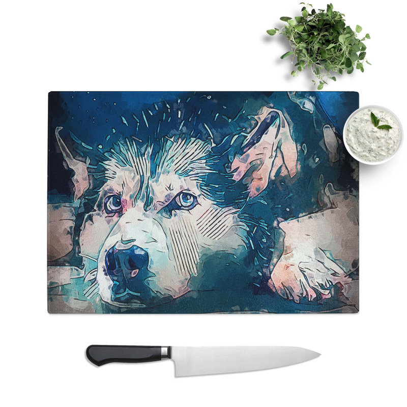 Tempered Glass a Husky Dog Chopping Board, 39 cm W x 28.5 cm L