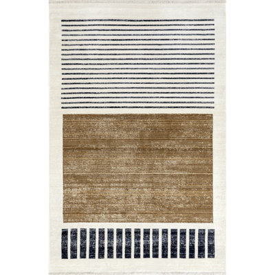 Keeva Modern Striped Fringe Area Rug