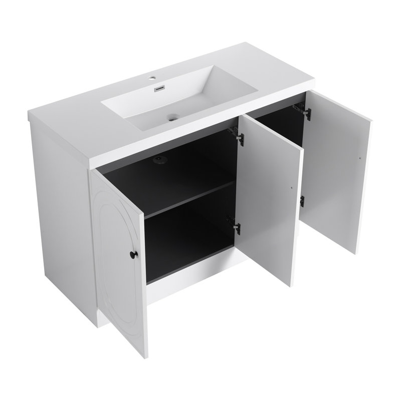 48" Freestanding Bathroom Vanity White Resin Sink & 3 Soft-Close Cabinet Doors (KD-Packing)