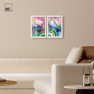 Goddess's Gold Flow Shadowbox Print Modern Abstract Art Set by Art Remedy, White Frame, 30 x 45