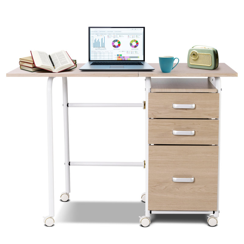 Metal Base Computer Desk, Natural, White