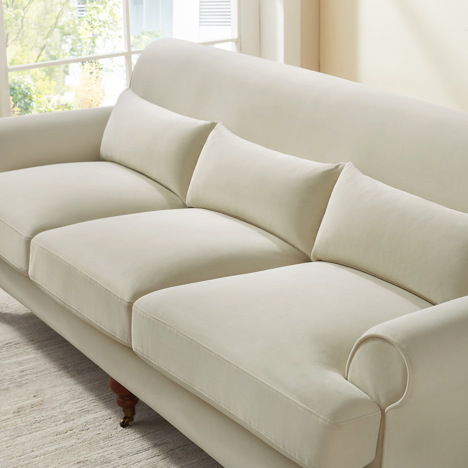 Upholstered Sofa, Ecru  Velvet