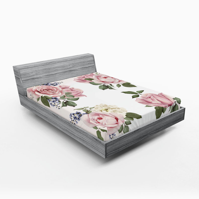 Drap-housse Ambesonne Rose, ensemble de 2 bouquets de printemps, rose pâle, vert réséda, Drap-housse très grand californien