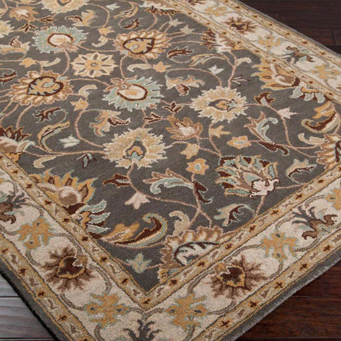Tapis floral gris anthracite / beige clair / jaune en laine touffetée fabriqué à la main Arden, Rectangle 12 pi x 15 pi