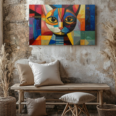 Toile cubiste «Bold», abstrait géométrique, art félin dans un monde, envie de couleur, art mural prêt à accrocher