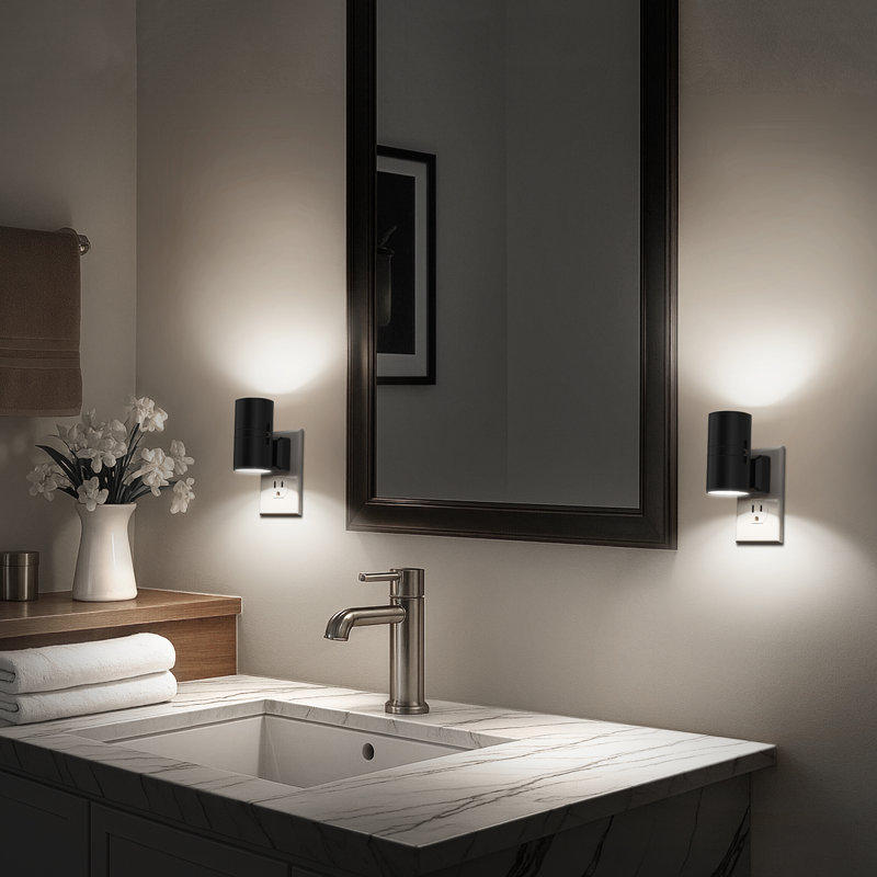 2 Pcs Black Cool White 5000K Cylinder Night Light With Dimmer