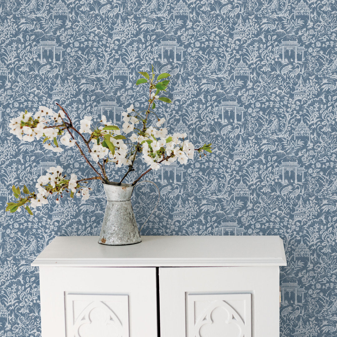 Secret Garden Botanical Toile Design 33' L x 21" W Wallpaper Roll Galerie Wallcoverings 