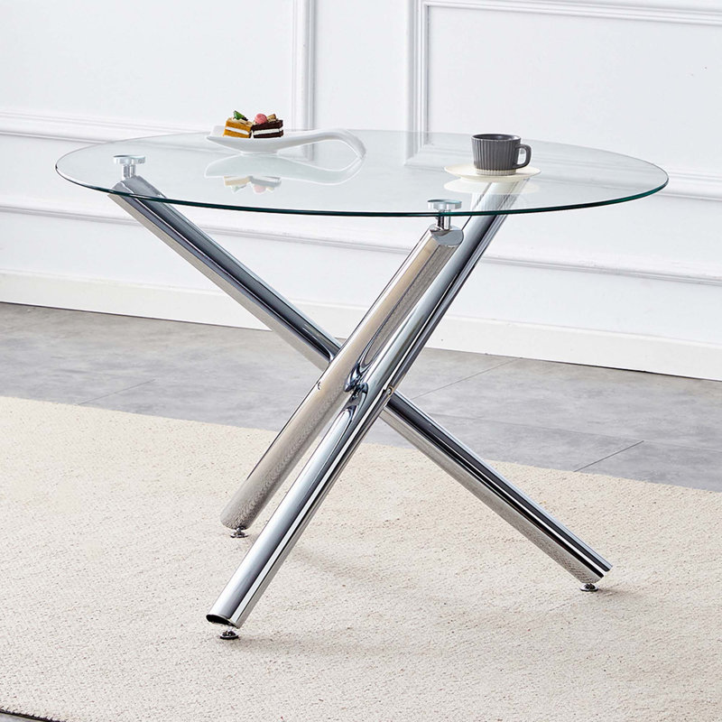 Table ronde en verre de 42 pouces, Argent argent