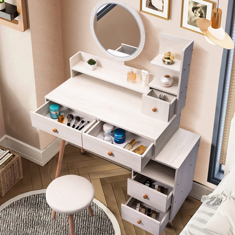 Meuble-lavabo avec miroir à commande tactile et tabouret - grande capacité de rangement L31,5 po - 43,2 po x l 15,8 po x H 48,1 po