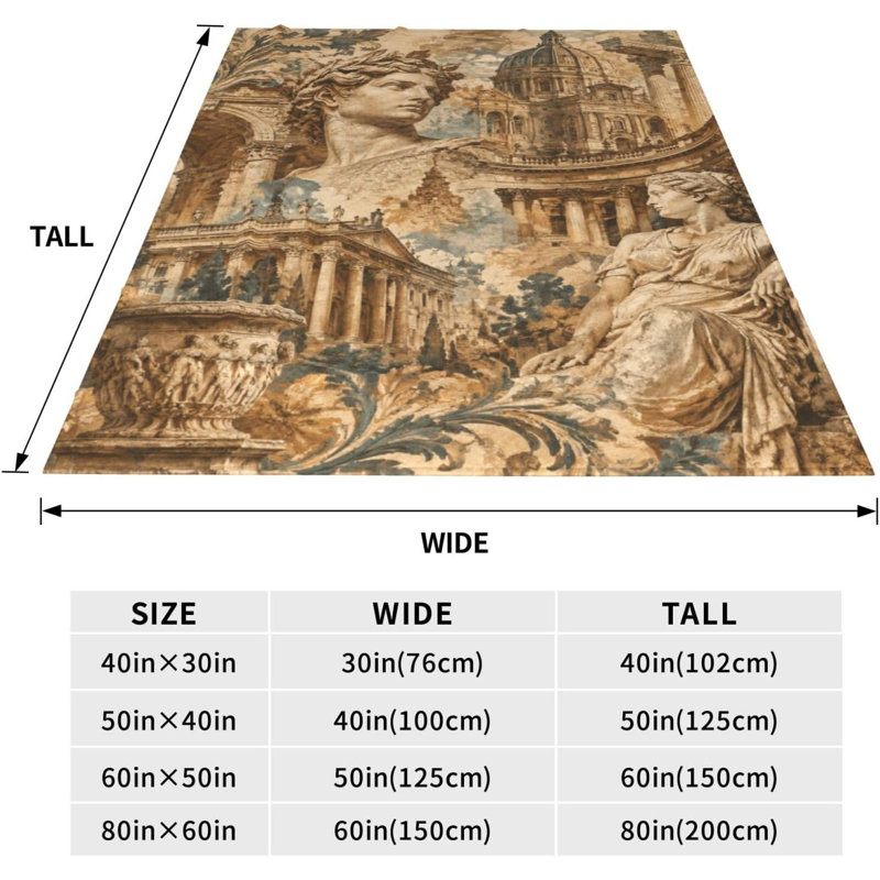 Couverture en flanelle avec motif de statue classique, 152 x 203 cm, 60 po x 80 po