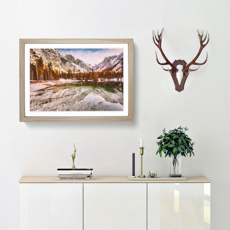 Pragser Wildsee Lake in Italy in Abstract - Framed Print, 35cm H x 50cm W x 2cm D, Oak