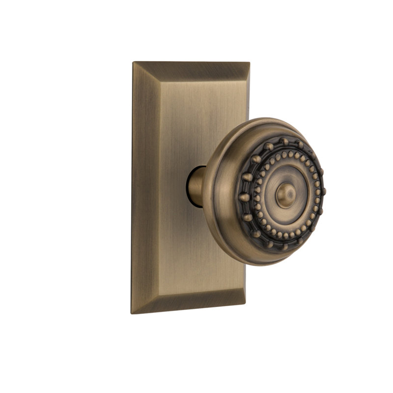 Studio Plate with Meadows Door Knob, Antique Brass, 2-3/8”