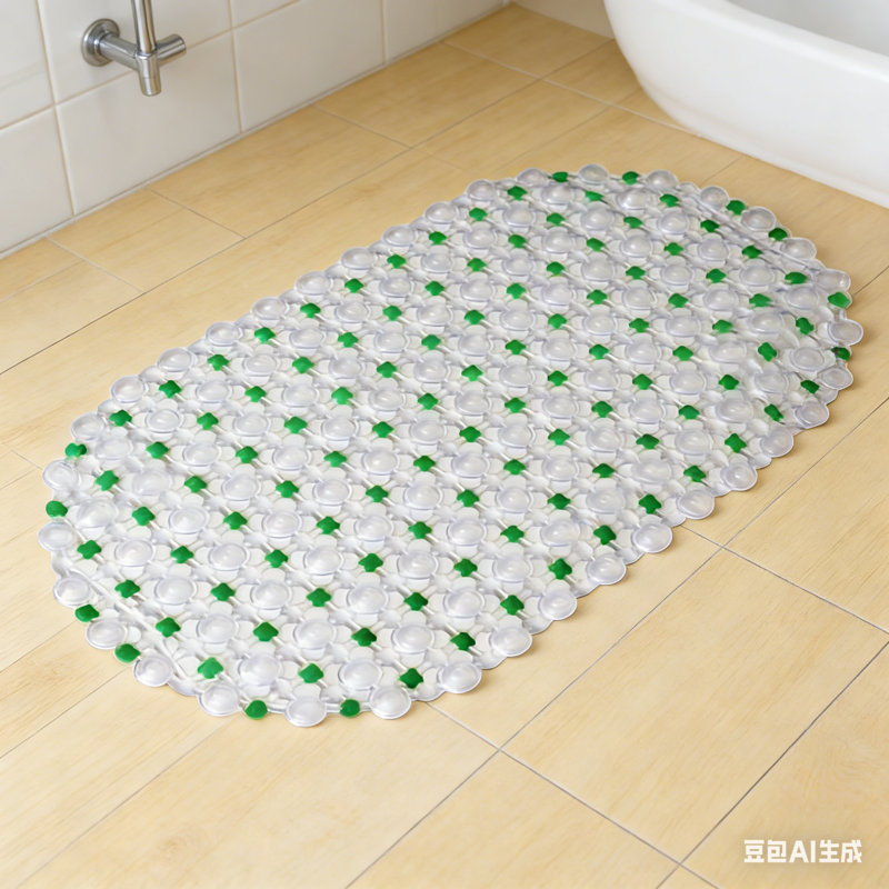 PVC Bath Mat with Strong Suction CupsTransparent Non-Slip , Anti-Skid Shower Mat for Tub & Bathroom Floor Safety, Green