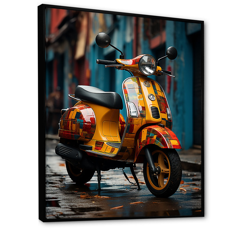Urban Scooter Street Art I sur toile, Cadre flottant noir, 20" H x 12" W