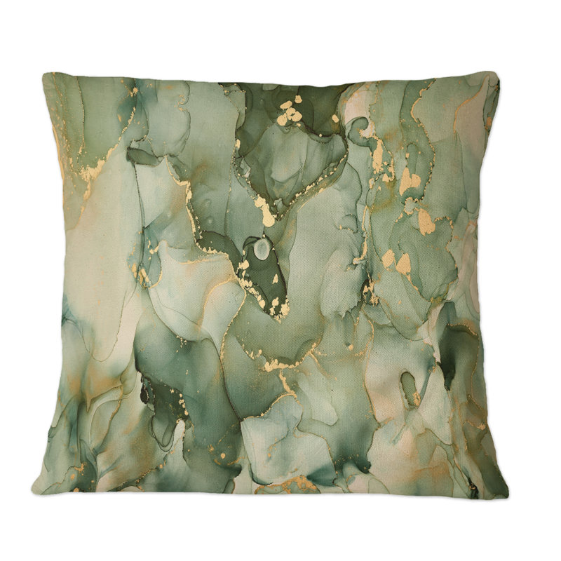 Green Luxury Abstract Fluid Art I - Modern Printed Throw Pillow, 16" x 16"