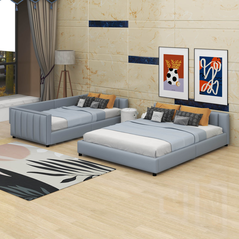 Grand lit plateforme tapissier, Gris
