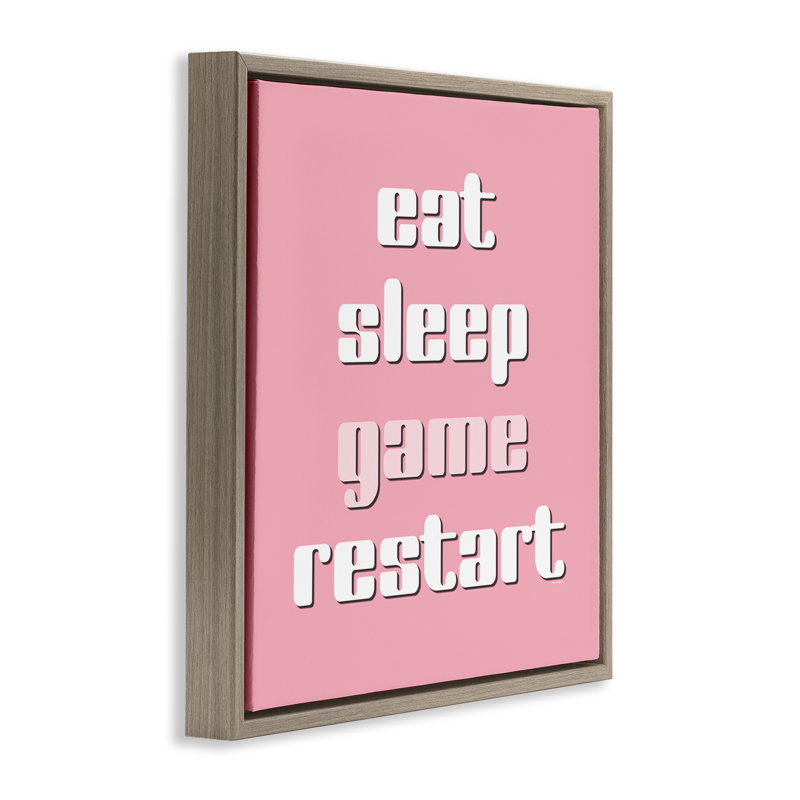 Gamer phrases sur cadre flottant rose, design par Yass Naffas Designs, H 25 po x l 25 po, Cadre flottant orme Montalcino