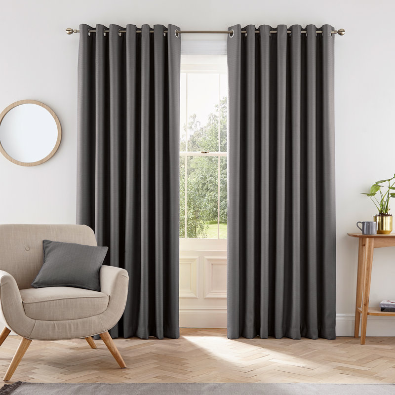 Eden Eyelet Room Darkening Curtains, Charcoal, 168 W x 137 D cm