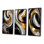 Liquide or noir et blanc tourbillonnant dimension III - spirales abstraites ensemble d'art de 3 pièces