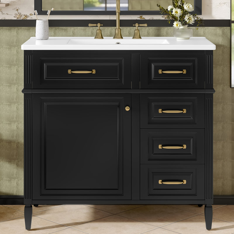 Meuble-lavabo simple 36 po, Noir
