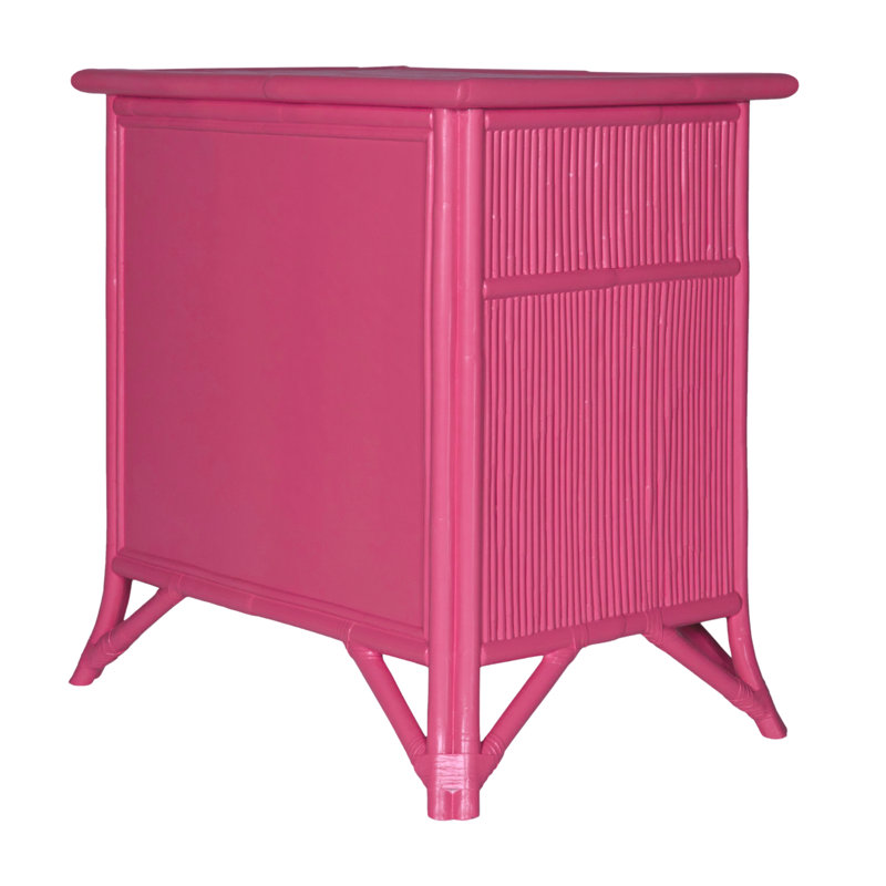 1 - Drawer Rattan Nightstand, Hot Pink