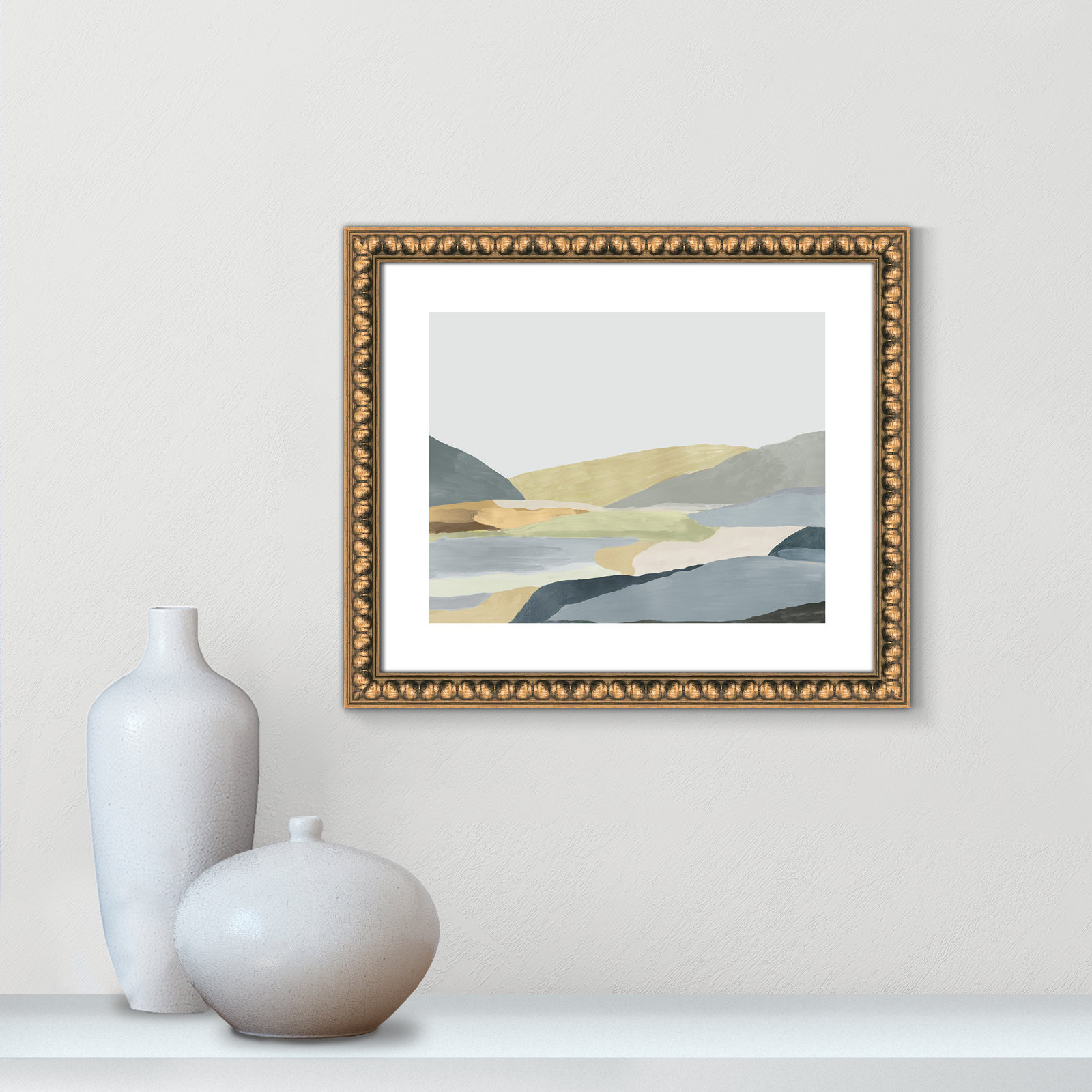 Blair "Warm Hills II" Painting, 17" H x 20" W x 1.13" D, Gold Bead Framed Paper