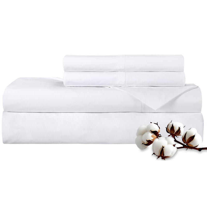 Royale Linens 300 Thread Count 100% Long Staple Combed Cotton Sheet Set - 4 Piece Bed Sheets - 1 Fitted, 1 Flat & 2 Pillow cases - Soft Cool & Crisp Sheet Set