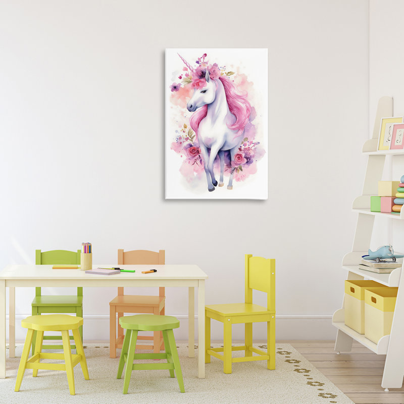Toile de licorne pastel et florale, design par Creative Studio, H 30 po x l 20 po