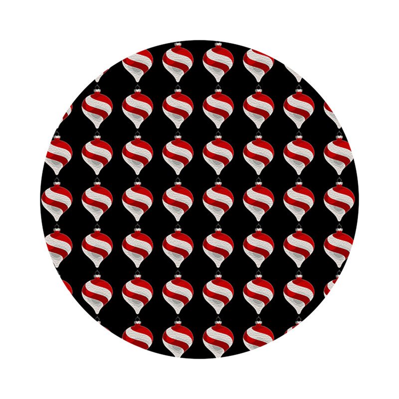 Xmas Ornament Vegan Leather Round Pebble Placemat, Black