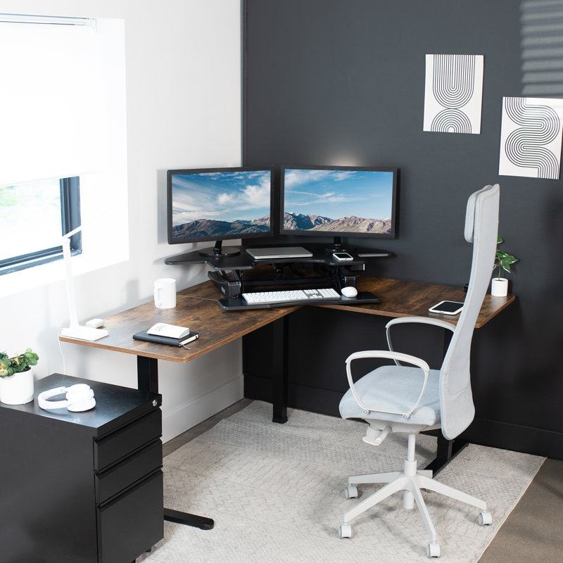VIVO 43" Black Electric Adjustable Corner Desk Riser with USB