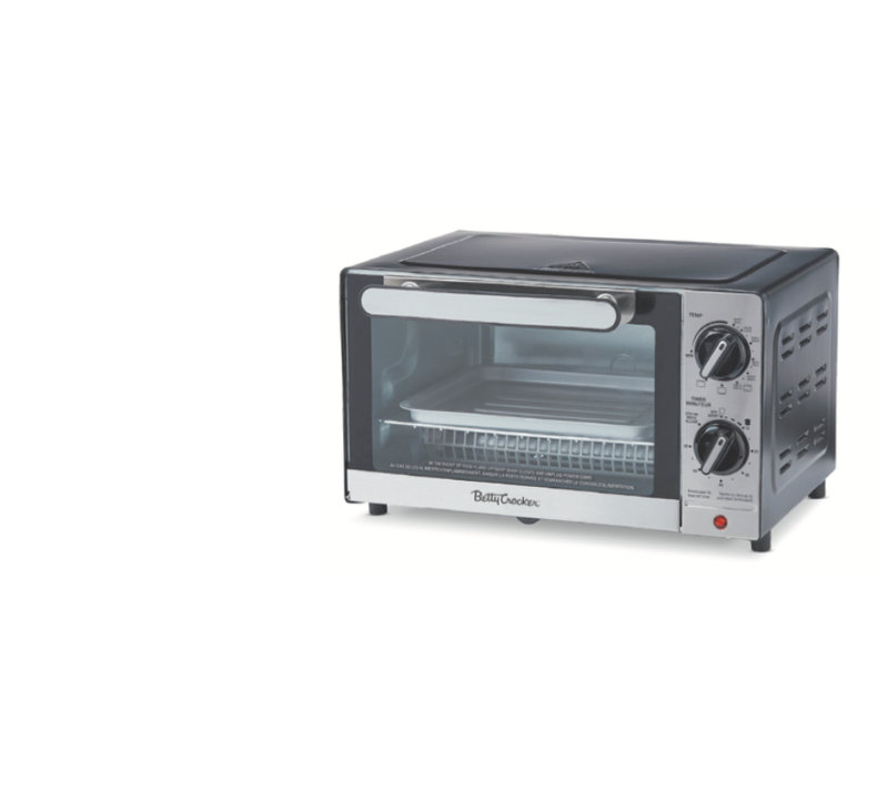 Betty Crocker 9L Toaster Oven, 2-Slice Toaster with Chrome Plated Front, Stainless Steel Handle