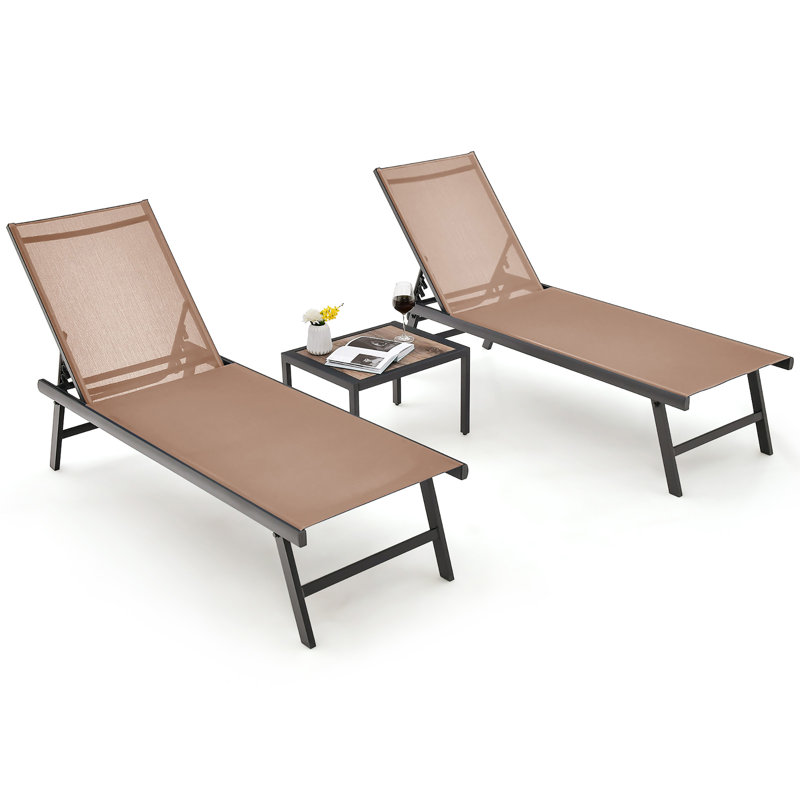 Chaise longue inclinable 62 po avec table Desray, Brun