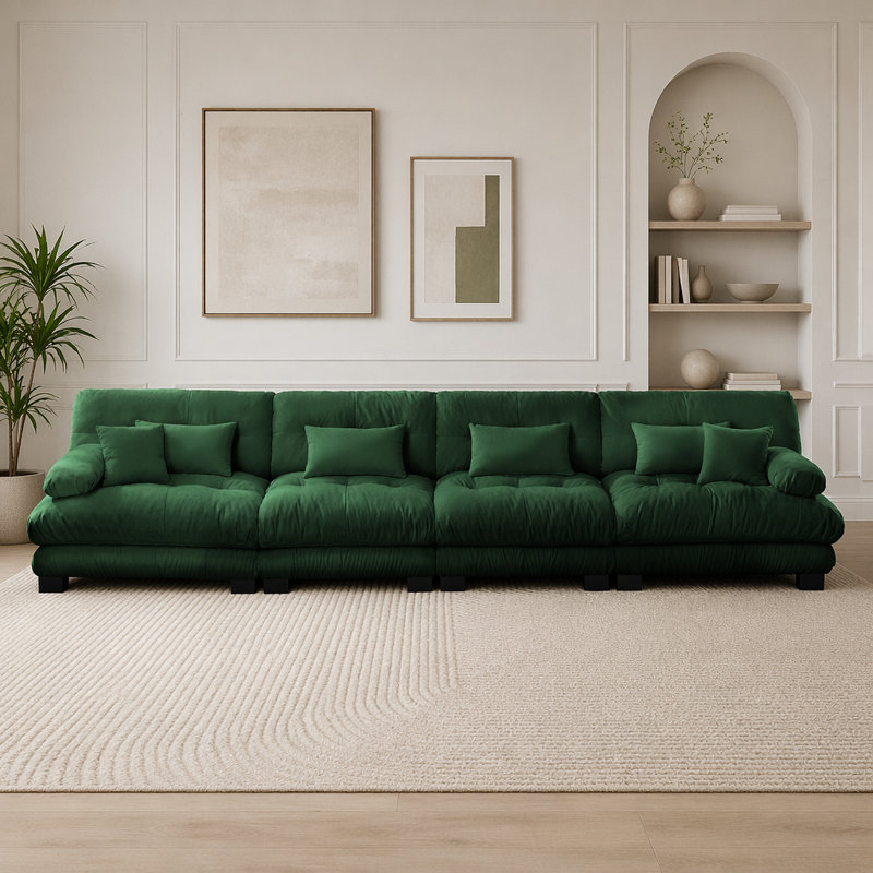 Canapé Cloud, canapé en chenille, Vert + 4 sièges