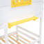 Lit superposé simple au-dessus de simple avec 2 tiroirs, 1 boîte de rangement, 1 tablette, fenêtre et toit-582843815